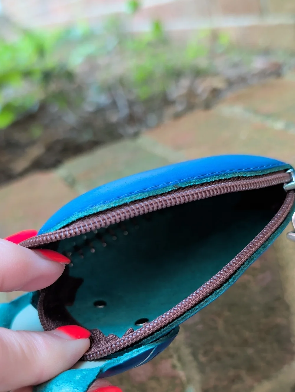 Handcrafted Genuine Leather Blue Cat Coin Purse Wallet with Wrist Strap - (854)